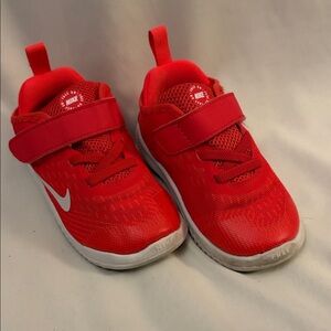 Nike Kids Red Velcro Athletic Sneakers with White Swoosh